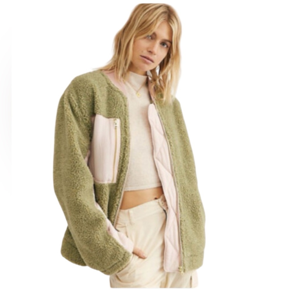 FREE PEOPLE We The Free Rivington Sherpa Bomber jacket Pink/Green size Small